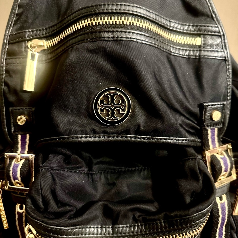 Tory Burch Nylon Backpack – Black & Gold – Authentic